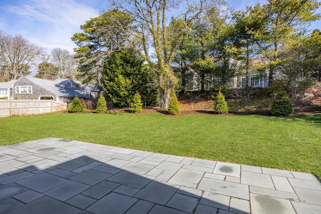 view of yard featuring a patio and fence