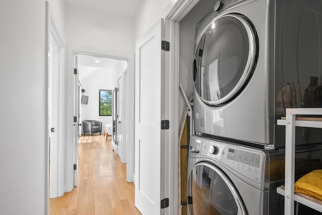 350 Bradford St Unit U5, Provincetown, MA 02657 - laundry room with stacked washer / drying machine and light wood finished floors