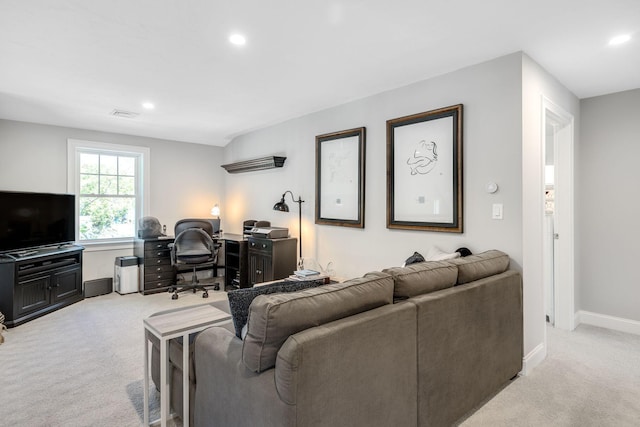 41 Old Main Rd Unit 3Au, North Falmouth, MA 02556 - living room with light colored carpet, an office area, recessed lighting, and baseboards