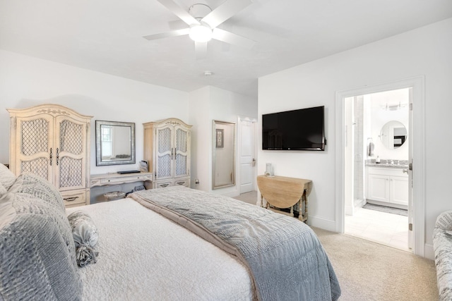 41 Old Main Rd Unit 3Au, North Falmouth, MA 02556 - bedroom with light carpet, ensuite bathroom, and ceiling fan