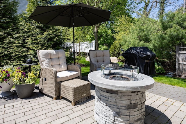 41 Old Main Rd Unit 3Au, North Falmouth, MA 02556 - view of patio featuring a fire pit, grilling area, and fence