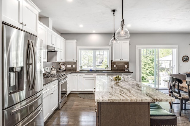 41 Old Main Rd Unit 3Au, North Falmouth, MA 02556 - kitchen featuring appliances with stainless steel finishes, healthy amount of natural light, a sink, tasteful backsplash, and recessed lighting