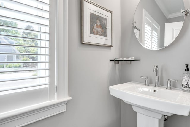 41 Old Main Rd Unit 3Au, North Falmouth, MA 02556 - bathroom with plenty of natural light, ornamental molding, and a sink