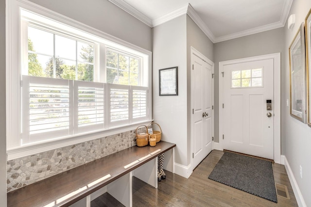 41 Old Main Rd Unit 3Au, North Falmouth, MA 02556 - foyer featuring dark wood-style flooring, baseboards, and ornamental molding