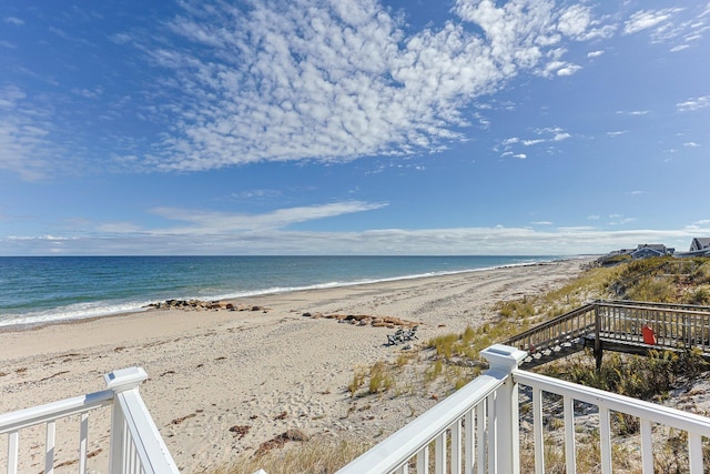 view of water feature with a beach view