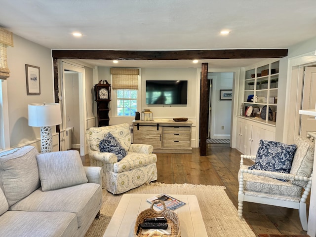 11 Willow Ln, South Yarmouth, MA 02664 - living room with hardwood / wood-style flooring, beam ceiling, and recessed lighting