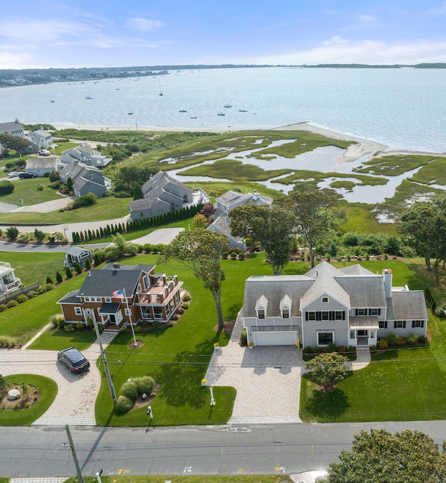 aerial view with a water view