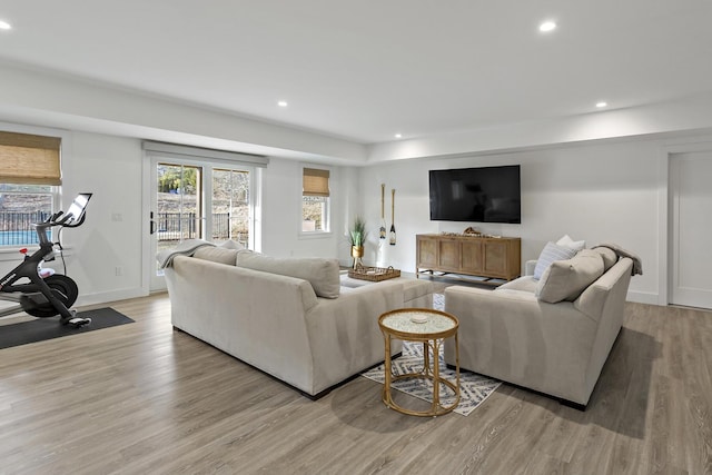 living room featuring light wood-type flooring