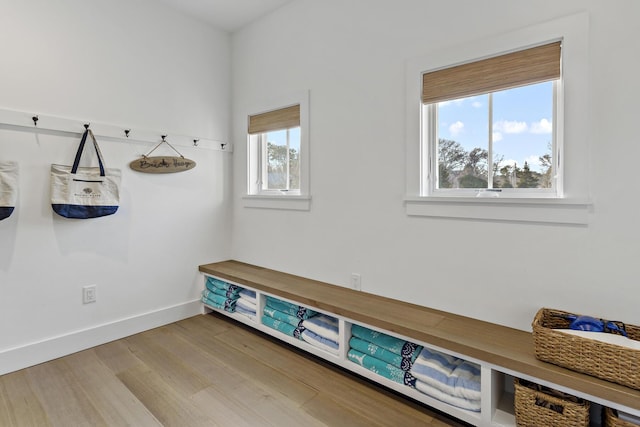 mudroom featuring baseboards and wood finished floors