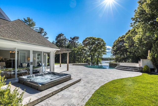 38 Beach Plum Hill Rd, Osterville, MA 02655 - swimming pool with a pergola, a patio, and a lawn
