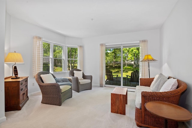 12 Wildflower Vlg, Yarmouth Port, MA 02675 - living area with healthy amount of natural light, light carpet, and baseboards