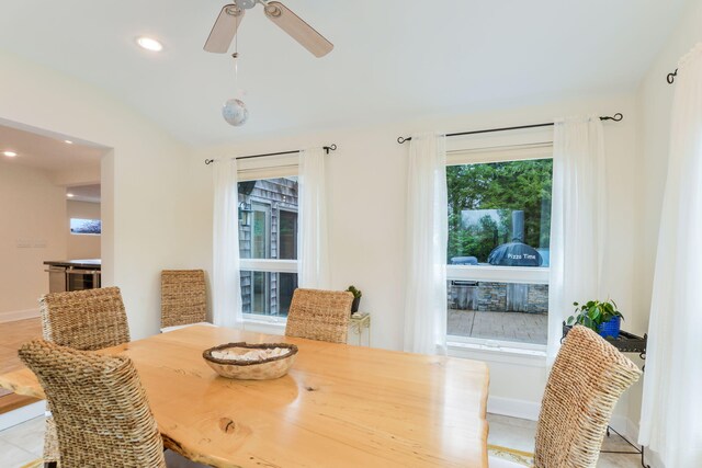 10 Westerly Dr, Bourne, MA 02532 - dining area with light tile patterned floors, baseboards, a ceiling fan, and recessed lighting