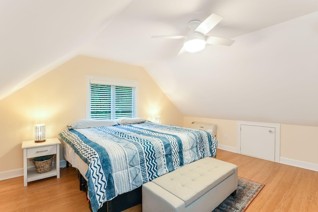 10 Westerly Dr, Bourne, MA 02532 - bedroom featuring baseboards, a ceiling fan, wood finished floors, and vaulted ceiling