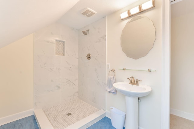 10 Westerly Dr, Bourne, MA 02532 - full bath with lofted ceiling, visible vents, and a stall shower