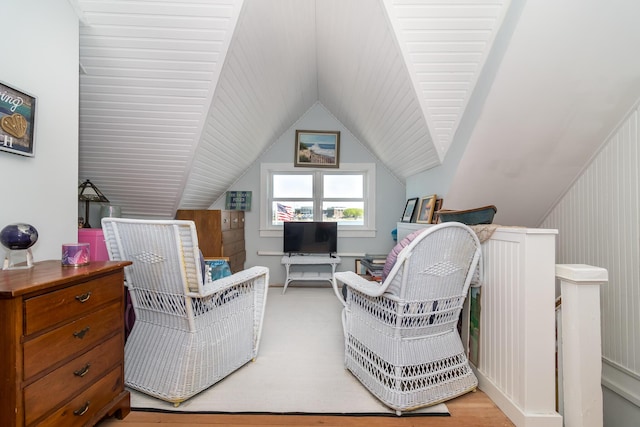 bedroom featuring lofted ceiling