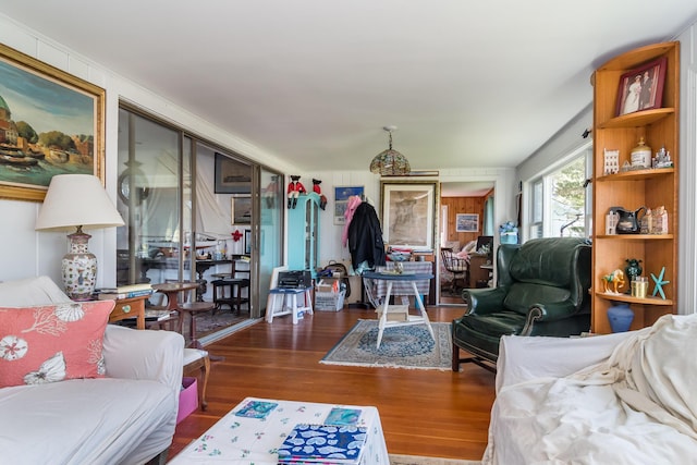 living area with wood finished floors