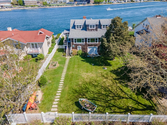 view from above of property featuring a nearby body of water
