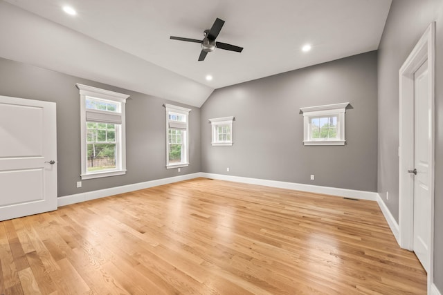 7 Nicklaus Way, Mashpee, MA 02649 - unfurnished bedroom featuring vaulted ceiling, light wood-style flooring, baseboards, recessed lighting, and ceiling fan