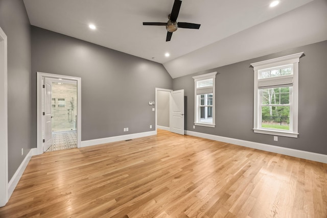 7 Nicklaus Way, Mashpee, MA 02649 - empty room featuring ceiling fan, light wood-style flooring, lofted ceiling, baseboards, and recessed lighting