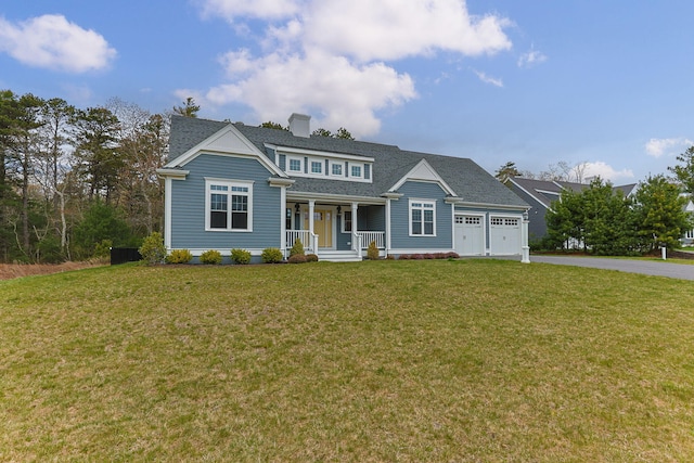 7 Nicklaus Way, Mashpee, MA 02649 - traditional-style home featuring a porch, asphalt driveway, a garage, a front yard, and roof with shingles