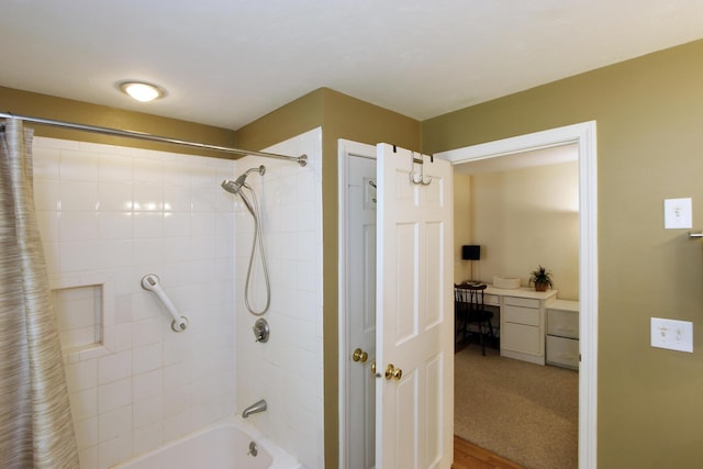 473 Thousand Oaks Dr, Brewster, MA 02631 - full bath with shower / bath combo with shower curtain and wood finished floors