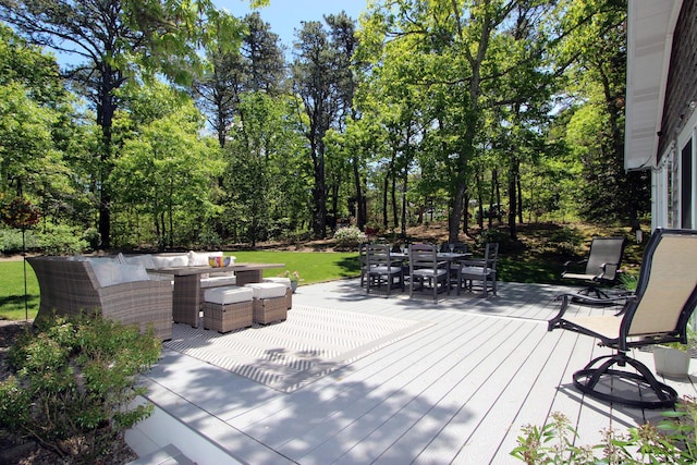 473 Thousand Oaks Dr, Brewster, MA 02631 - wooden deck featuring an outdoor hangout area and outdoor dining space
