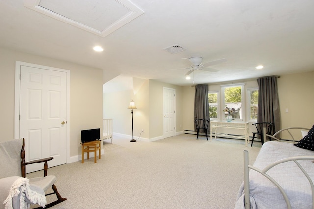 473 Thousand Oaks Dr, Brewster, MA 02631 - bedroom featuring light colored carpet, recessed lighting, baseboards, and ceiling fan