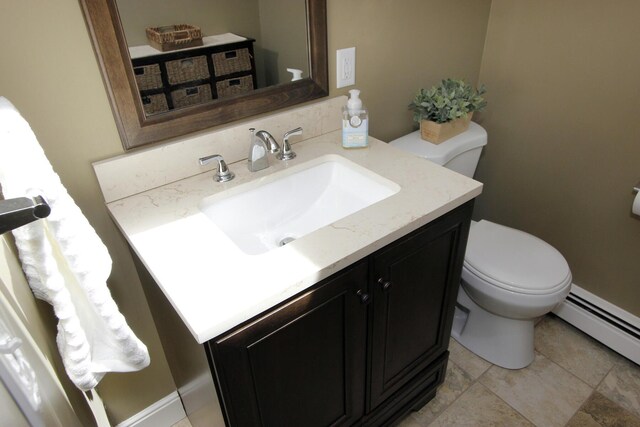 473 Thousand Oaks Dr, Brewster, MA 02631 - bathroom with toilet, vanity, and a baseboard radiator