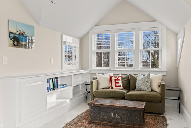 sitting room featuring lofted ceiling