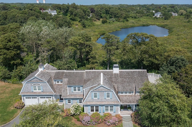 aerial view with a water view