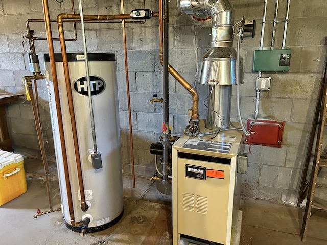 utility room with water heater