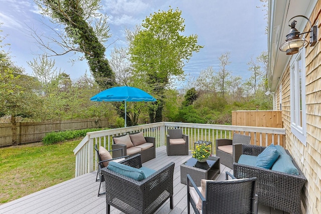 77 Center St, Dennis Port, MA 02639 - wooden deck featuring an outdoor hangout area
