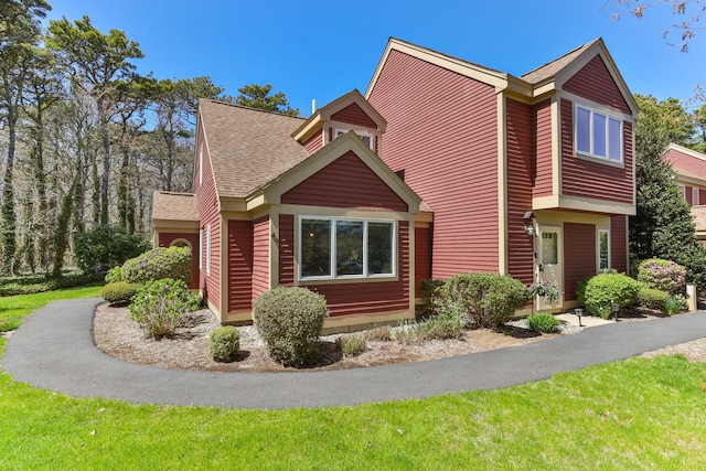 view of home's exterior with roof with shingles