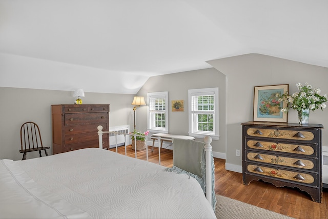 77 Pleasant Rd, West Harwich, MA 02671 - bedroom featuring vaulted ceiling, radiator, and wood finished floors