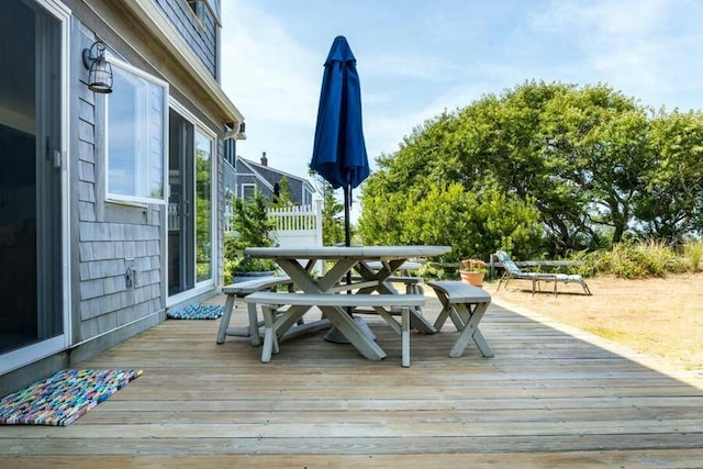 232 Robbins Hill Rd, Brewster, MA 02631 - wooden terrace featuring outdoor dining space