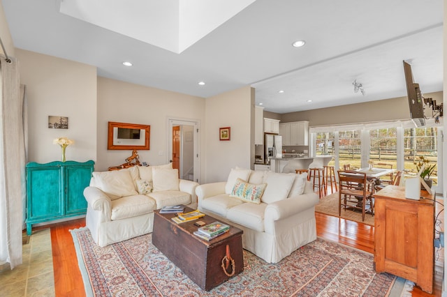 21 Cloverfield Way, Hatchville, MA 02536 - living area with light wood-style flooring and recessed lighting