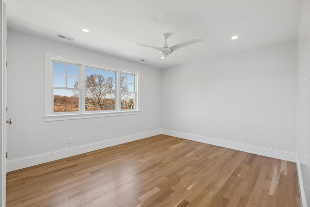 44 Tonset Rd, Orleans, MA 02653 - unfurnished room featuring visible vents, baseboards, a ceiling fan, light wood-style floors, and recessed lighting