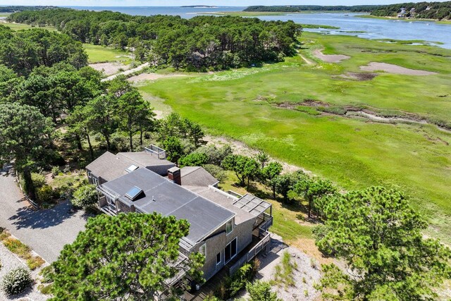 bird's eye view featuring a water view