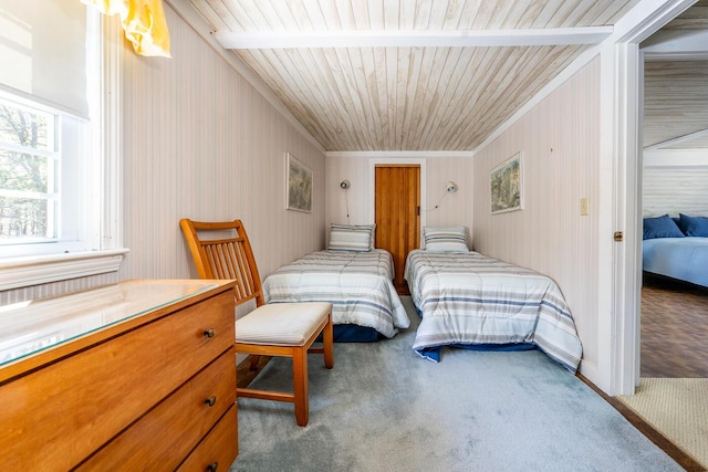 40 Georges Way, Wellfleet, MA 02667 - carpeted bedroom featuring ornamental molding and wooden ceiling