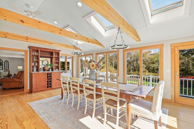 sunroom / solarium with lofted ceiling with skylight