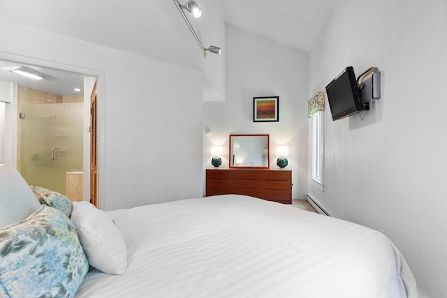 24 Sparrowhawk Rd, Orleans, MA 02653 - bedroom with vaulted ceiling, baseboard heating, and connected bathroom