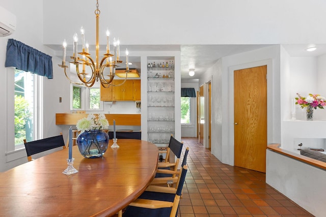 24 Sparrowhawk Rd, Orleans, MA 02653 - tiled dining area featuring a chandelier and a wall mounted AC