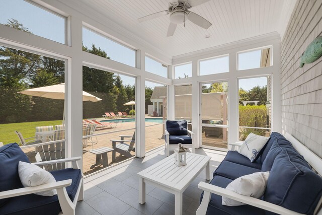 10 Shiverick Rd, East Dennis, MA 02641 - sunroom with outdoor lounge area and ceiling fan