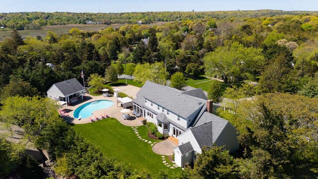 10 Shiverick Rd, East Dennis, MA 02641 - aerial view of property and surrounding area with a pool and a forest