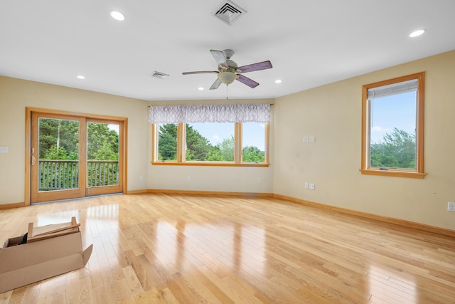 9 Priest Rd, Truro, MA 02666 - unfurnished living room with light wood finished floors, a ceiling fan, and recessed lighting