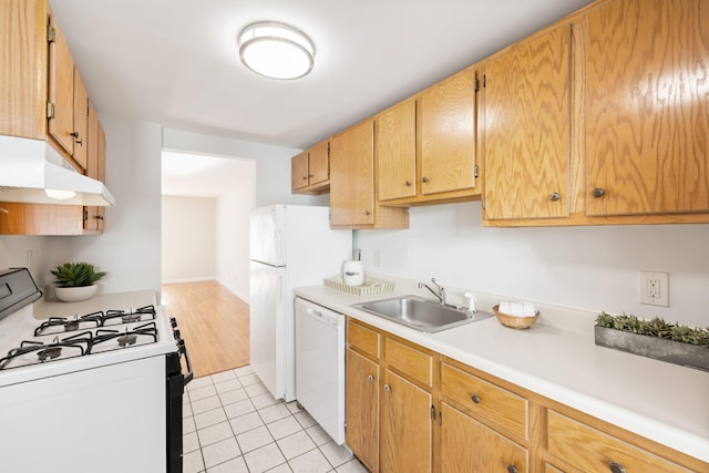 63 Pine Valley Dr Unit 63Aka 30A, Falmouth, MA 02540 - kitchen with white appliances, under cabinet range hood, light countertops, and light tile patterned floors