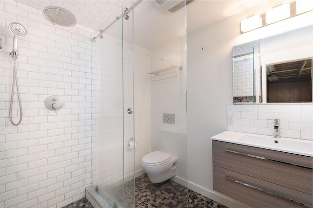 188 Church St, Duxbury, MA 02332 - bathroom with a shower stall, tasteful backsplash, vanity, and toilet