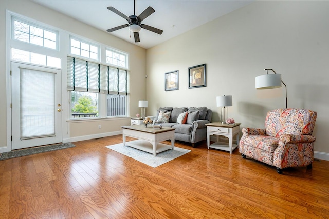 45 Grey Hawk Dr Unit 578, Mashpee, MA 02649 - living area with baseboards, wood finished floors, and a ceiling fan
