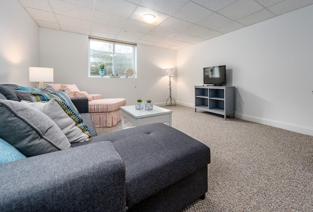 45 Grey Hawk Dr Unit 578, Mashpee, MA 02649 - living room featuring baseboards, carpet, and a paneled ceiling