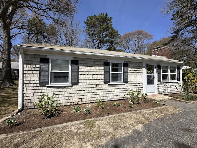 view of front of home featuring a shingled roof and a chimney